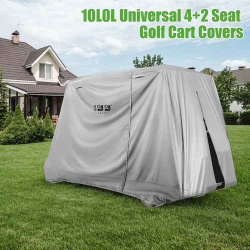 10L0L Golf Cart Cover 4+2 Passenger for Yamaha EZGO Club Car,Heavy Duty 420D Waterproof Oxford Fabric,Windproof Golf Cart Covers with 3 Zippers