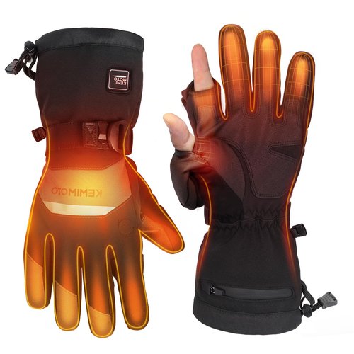 KEMIMOTO Heated Gloves Winter, Heating Motorcycle Gloves for Women Men with Flip Magnetic, Electric Rechargeable Battery 2pcs 7.4V, Touchscreen Water-Resistant for Fishing, Skiing, Hunting (L)