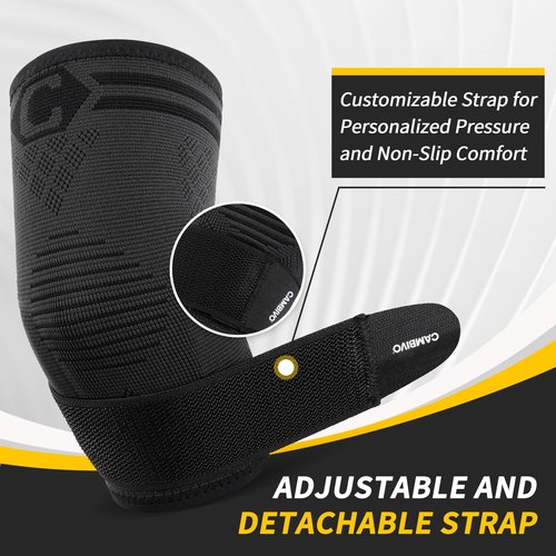 CAMBIVO 1 Pair Elbow Compression Sleeve with Removable Strap & Gel Pad for Men Women, Elbow Brace for Tendonitis and Tennis Elbow, Golfers Elbow Brace for Weightlifting, Arthritis, Workout, Joint Pain