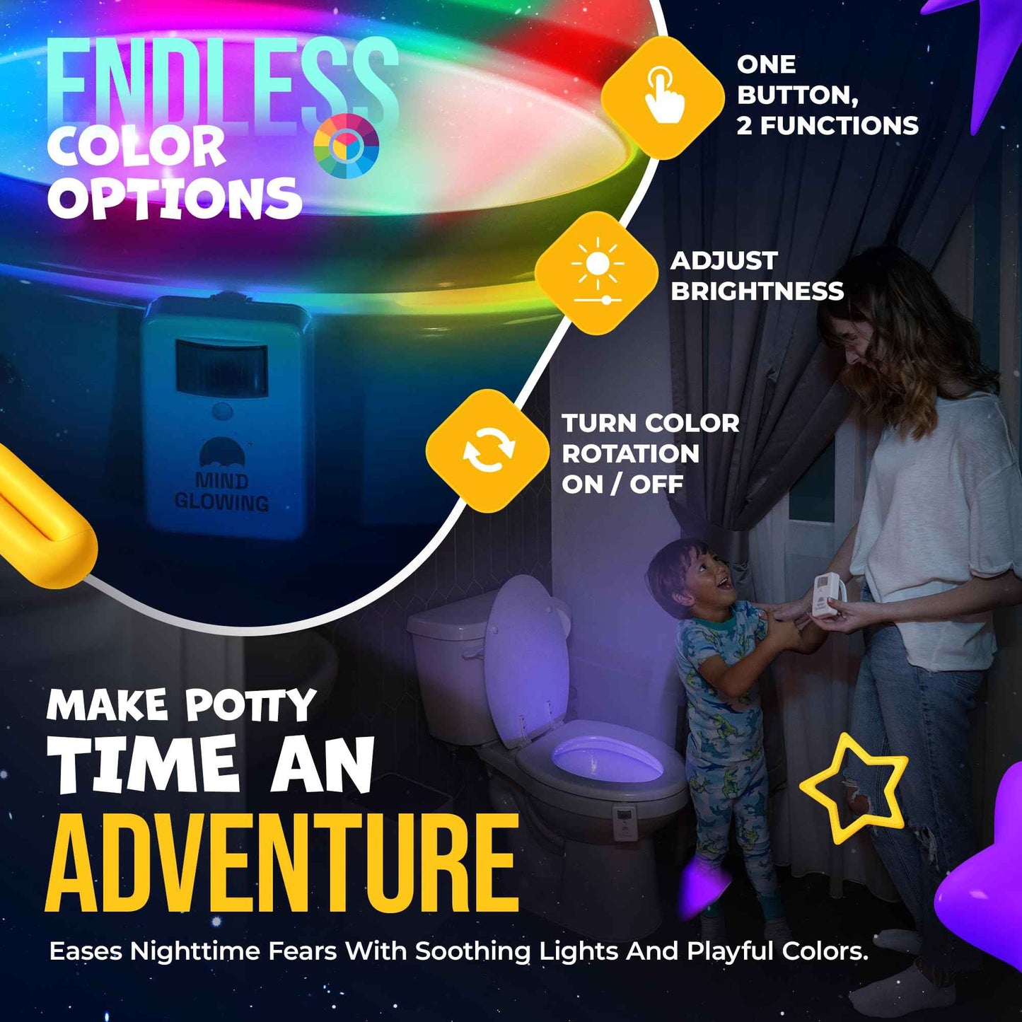 Mind-Glowing Toilet Bowl Night Light with Motion Sensor, Color Changing LED and Dimmer - Funny Christmas Gag Gift for Men, Women, Dad, Mom - 2025 Stocking Stuffers for Him, Her (2 Pack)