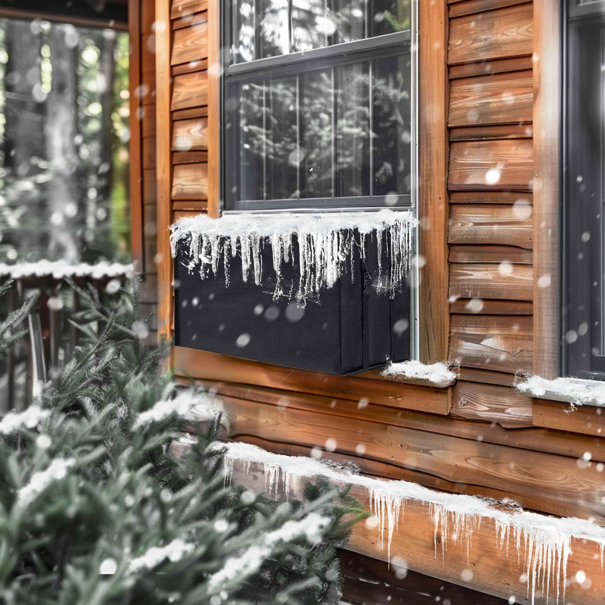 Cestluck Window Air Conditioner Covers for Outside: XL Size-27.6"(W) x 22.6"(D) x 18.6"(H) Black Outdoor Window Cover for Winter - Dustproof Windproof, Snowproof, Waterproof