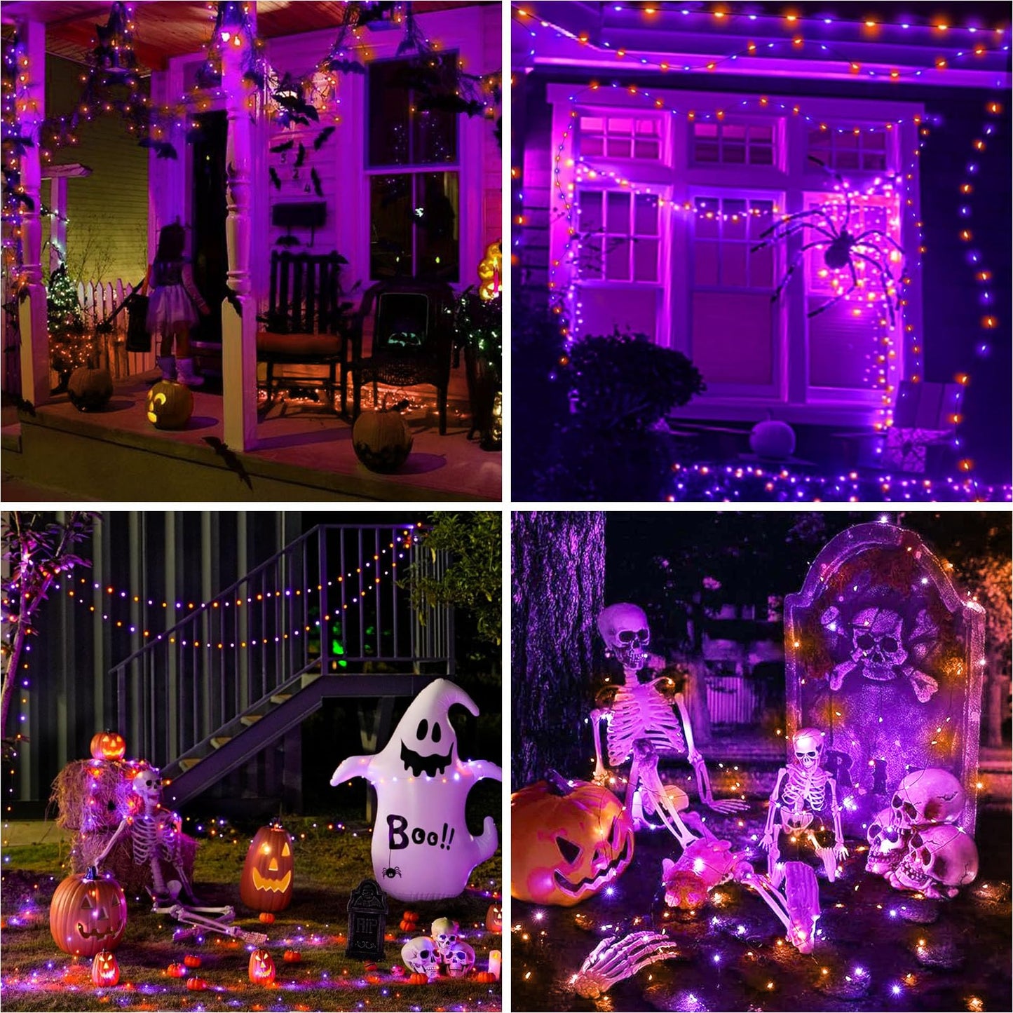 btfarm 2 Pack Solar Halloween String Lights Outdoor, Orange Purple 160LED 66FT Solar Fairy Lights Outside Waterproof, 8 Modes Solar Powered Twinkle Lights for Tree Garden Patio Halloween Decorations