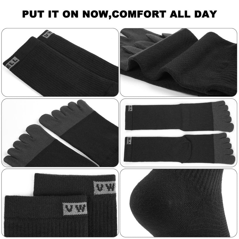 VWELL Toe Socks Cotton Athletic Running Five Finger Socks 3 Pairs,Size 7-11