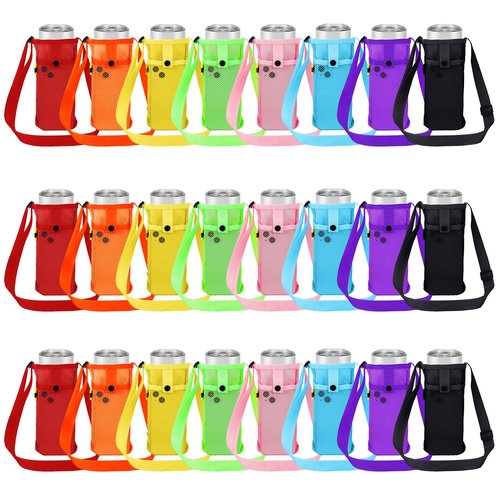 Mumufy 32 Pcs Water Bottle Sling Holder Crossbody, Adjustable Strap Carrier with Zipper Pouch, Lightweight Nylon Hands-Free Bag for Hiking, Running, Gym, Workout, Camping, Travel