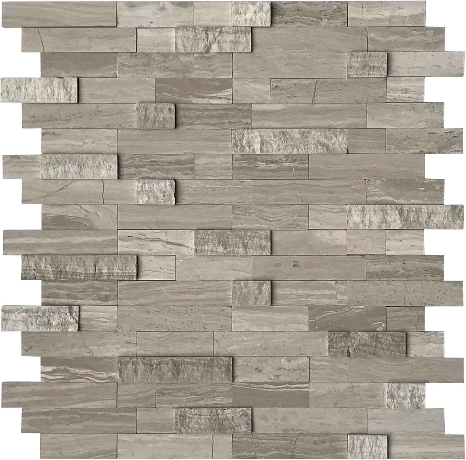 Peel and Stick 3D Stone Mosaic Tiles - 12x11" Self-Adhesive Backsplash for Kitchen & Bathroom - 5 Sheets, Mixed Tan