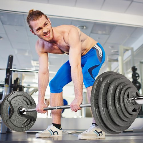 Fitvids Barbell 2-Inch Olympic Cast Iron Plate Weight Set, 85 Pounds, Grey