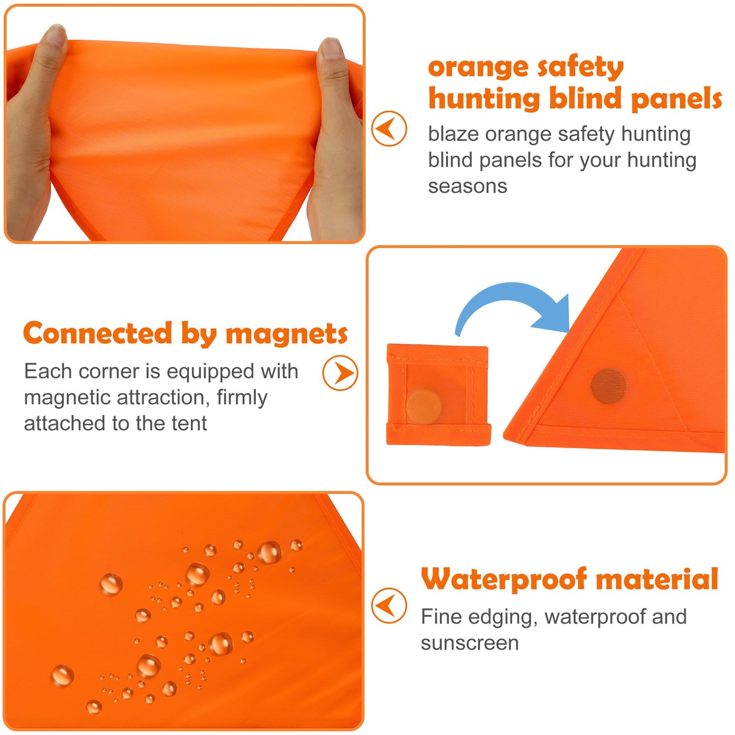 Shupakul 4 Pcs Blaze Orange Safety Panels,Waterproof Hunting Safety Blind Panels with 12 Buttons & Storage Bag,Portable Blind Cover for Ground Blind Tree Stand
