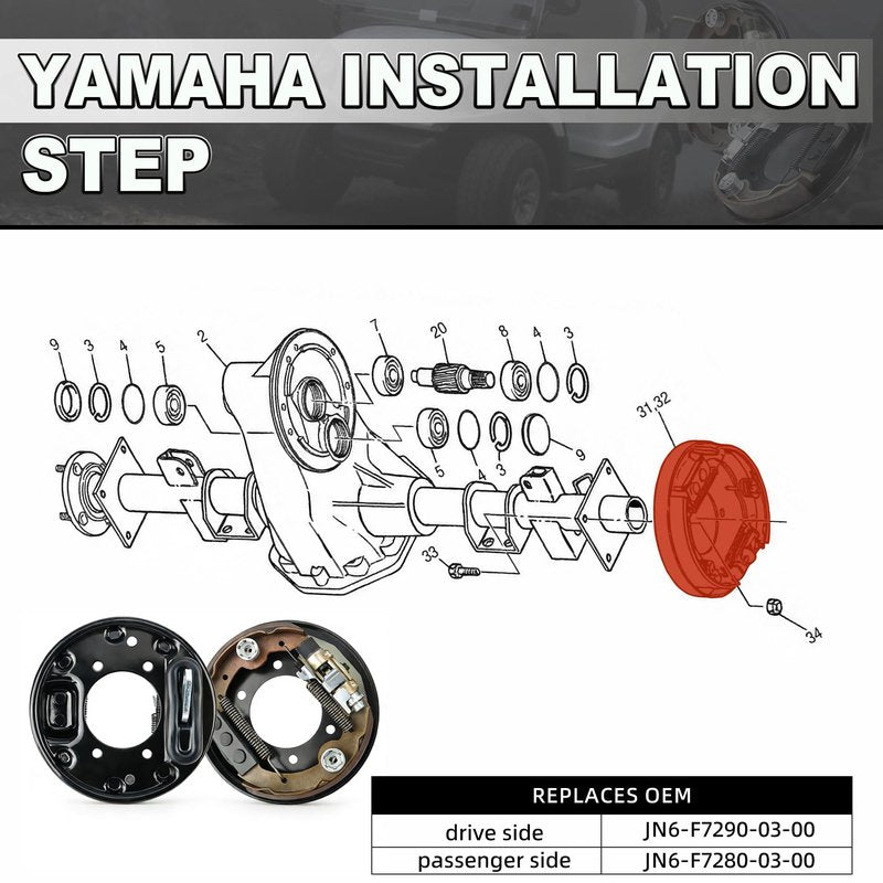 Mixopoly Golf Cart Brake Assembly for Yamaha G14 G16 G19 G20 G21 G22 and EZGO TXT PDS/Medalist 1996-UP, Replace OEM JN6-F7290-03-00, JN6-F7280-03-00, 70998-G01, 70998-G02