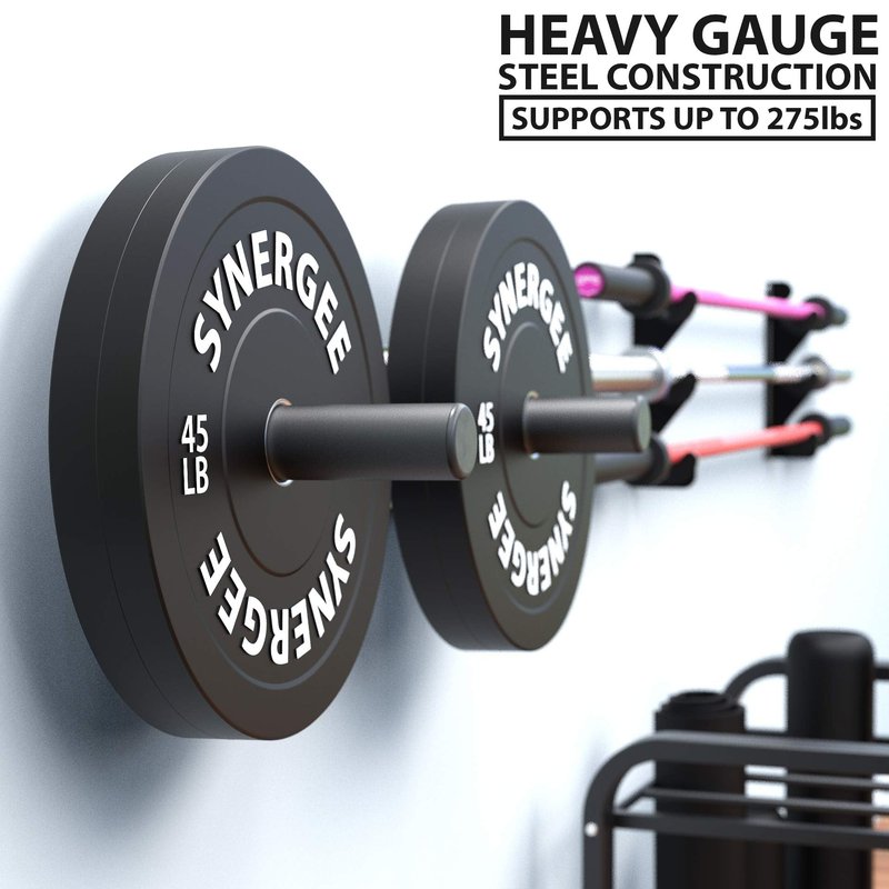 Synergee Weight Plate Storage Pegs. Wall Mounted Storage, 2" Opening Weight Holder. 275lb Capacity Gym Storage Rack. Double Peg.