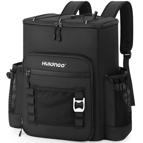 Hulongo Large 52cans Waterproof Insulated Cooler Backpack for Men & Women, Leak Proof Backpack Cooler, Soft, 8Gal (Black)