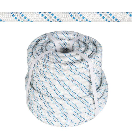 3/4 in 150 FT Braided Rope 16500 LBS Breaking Strength High Force Polyester Rope Suitable for Swing Camping Tree Work Arborist Rigging White Grey Blue