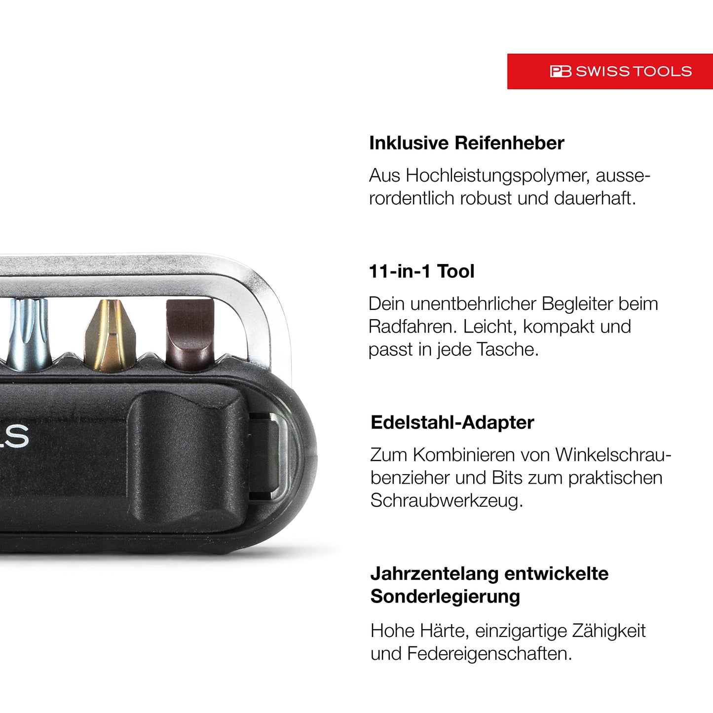 PB Swiss Tools Bike Multitool PB 470 | 100% Swiss Made | Pocket Tool with Bits, Allen Key, Steel Adapter, Tire Lever for Mountain and Road Bike, Bicycle, E-Bike (Black)