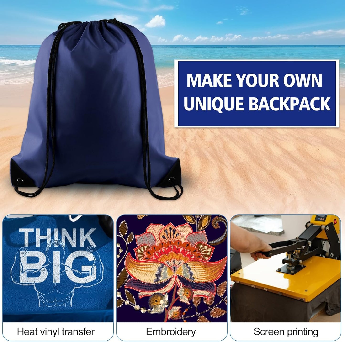 PLULON Drawstring Bags - Navy Blue Cinch Sack for Gym, Travel & Outdoor Sports | 2-Pack