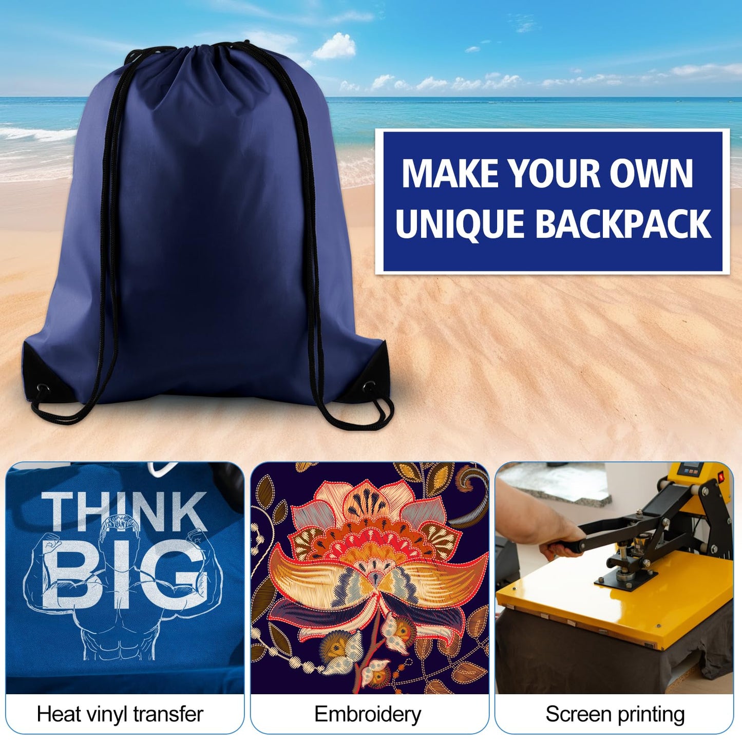 KUUQA 50Pcs Navy Blue Drawstring Backpack Bulk Drawstring Bags String Bags Storage Bags Gym Backpack for Sport Gym Traveling