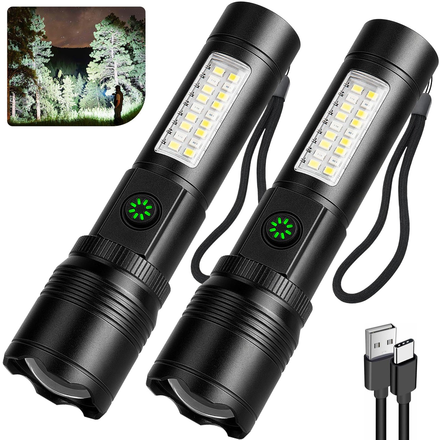 azamine Rechargeable Flashlights High Lumens, 99000LM Super Bright Flash Light with 6 Modes, Adjustable Powerful Handheld LED Flashlight for Home Camping