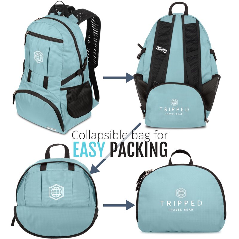 Travel Backpack- Foldable Collapsible Lightweight Backpack for Travel (Teal) 35 liters