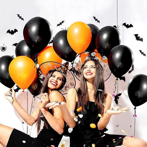 FOTIOMRG Black Balloons - 12-Inch Latex Party Balloons for Birthdays, Graduations & More | 50-Pack with Ribbon