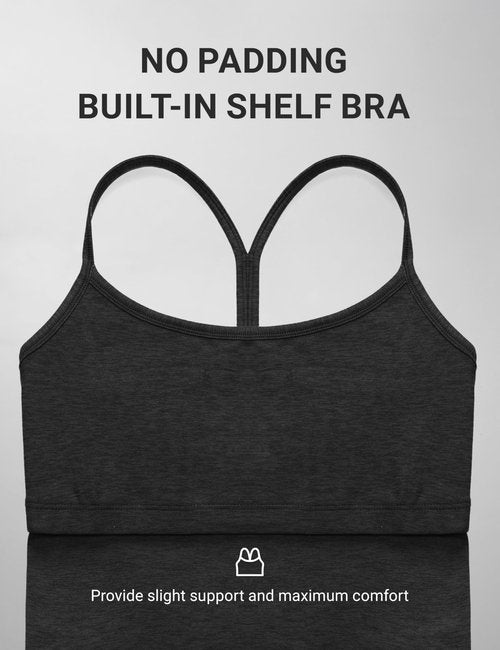 CRZ YOGA Cut-Out Y Back Crop Tank Tops for Women - Scoop Neck Spaghetti Strap Racerback Yoga Longline Sports Bra Non Padded Black Small