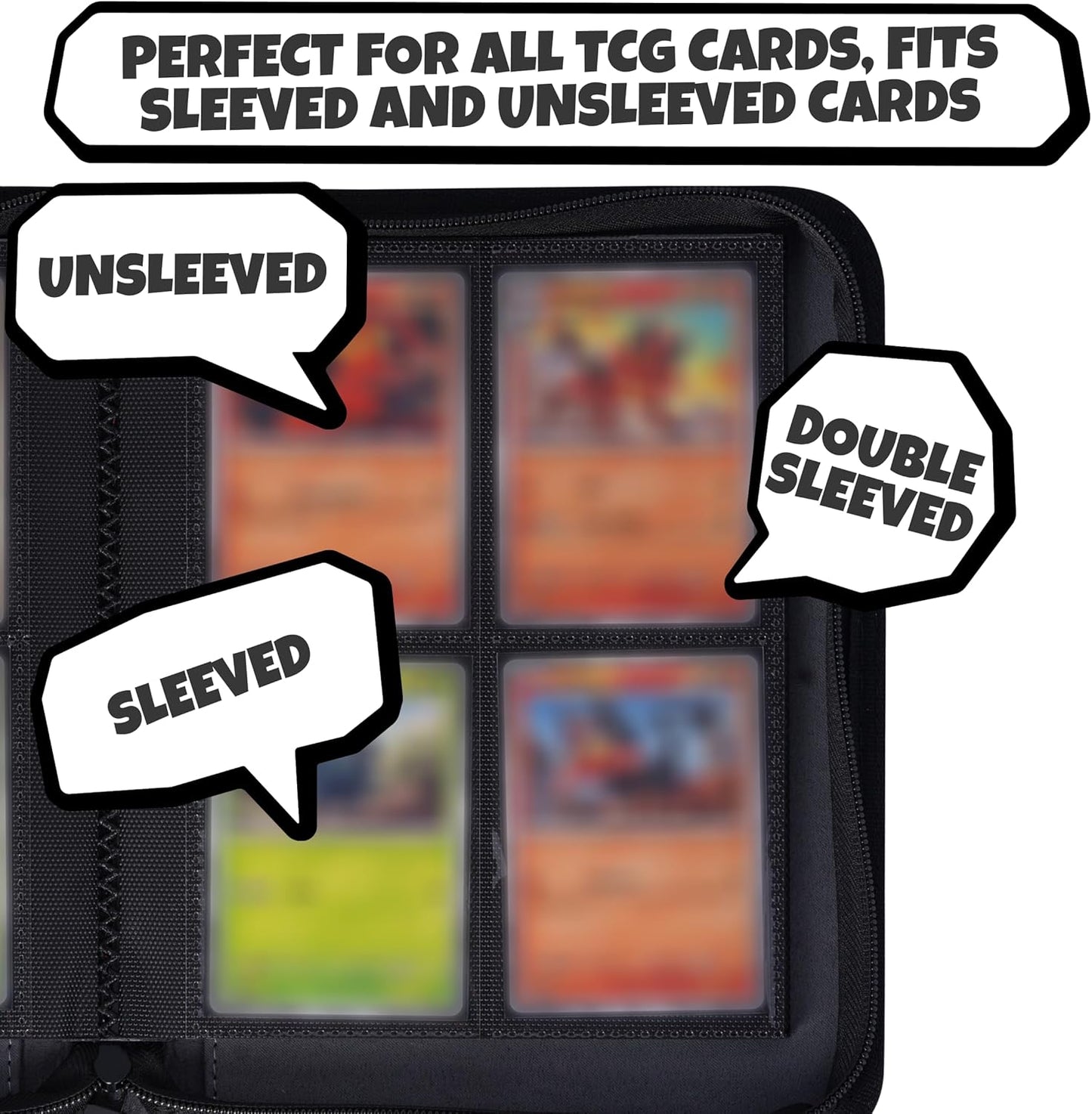 Skiennix 3D Card Binder for Pokémon - Stylish PU Leather Design with Zipper | Holds 160 Cards in 4 Pocket Pages