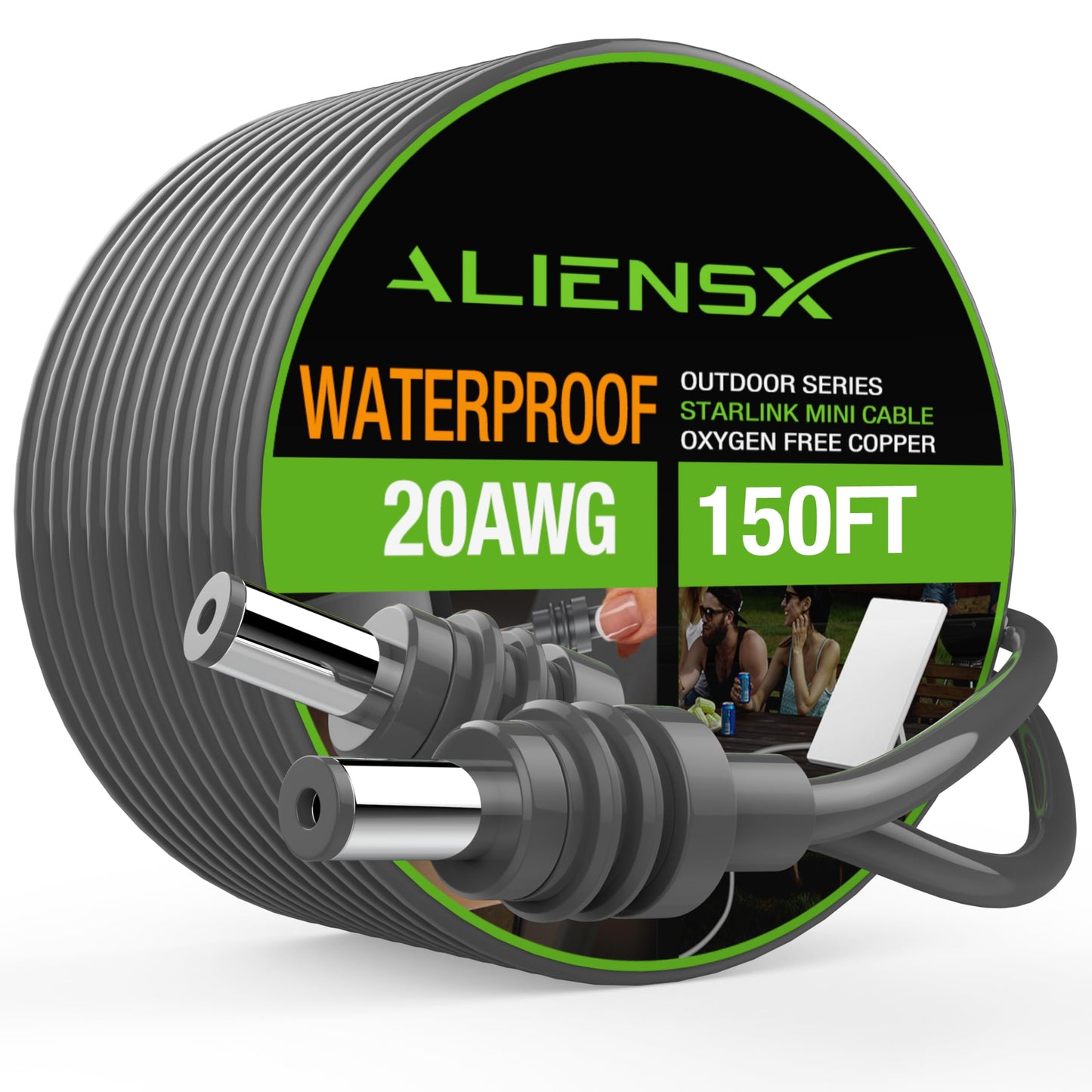 ALIENSX DC Power Cable for Starlink Mini, Reliable Replacement Cord for Starlink Mini Cable Extension Outdoor Accessories Waterproof, Gray (46M/150FT)