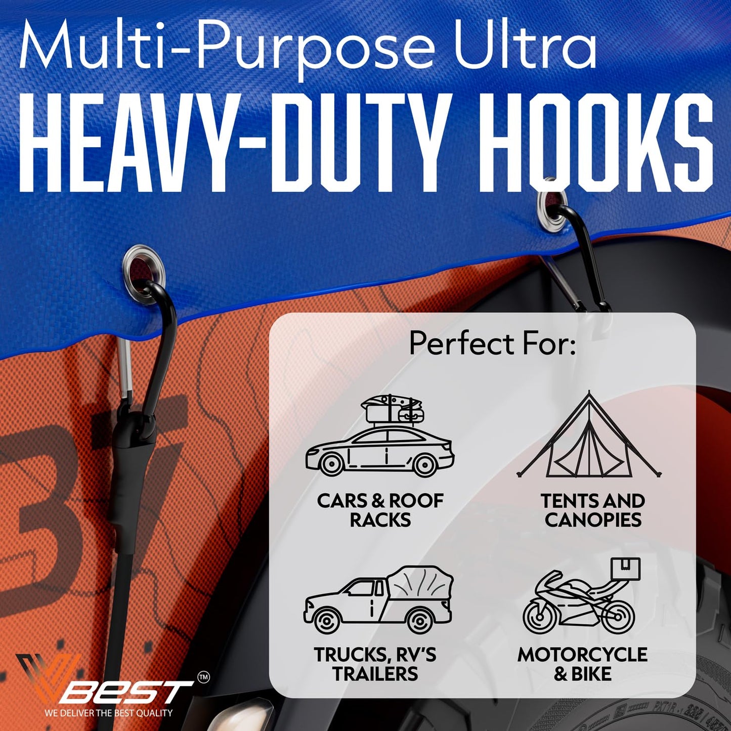 VBEST 6 Piece Bungee Cords with Hooks 36 Inch - 3ft Srong Heavy Duty Outdoor Black Bungee Cords with Carabiner Clips