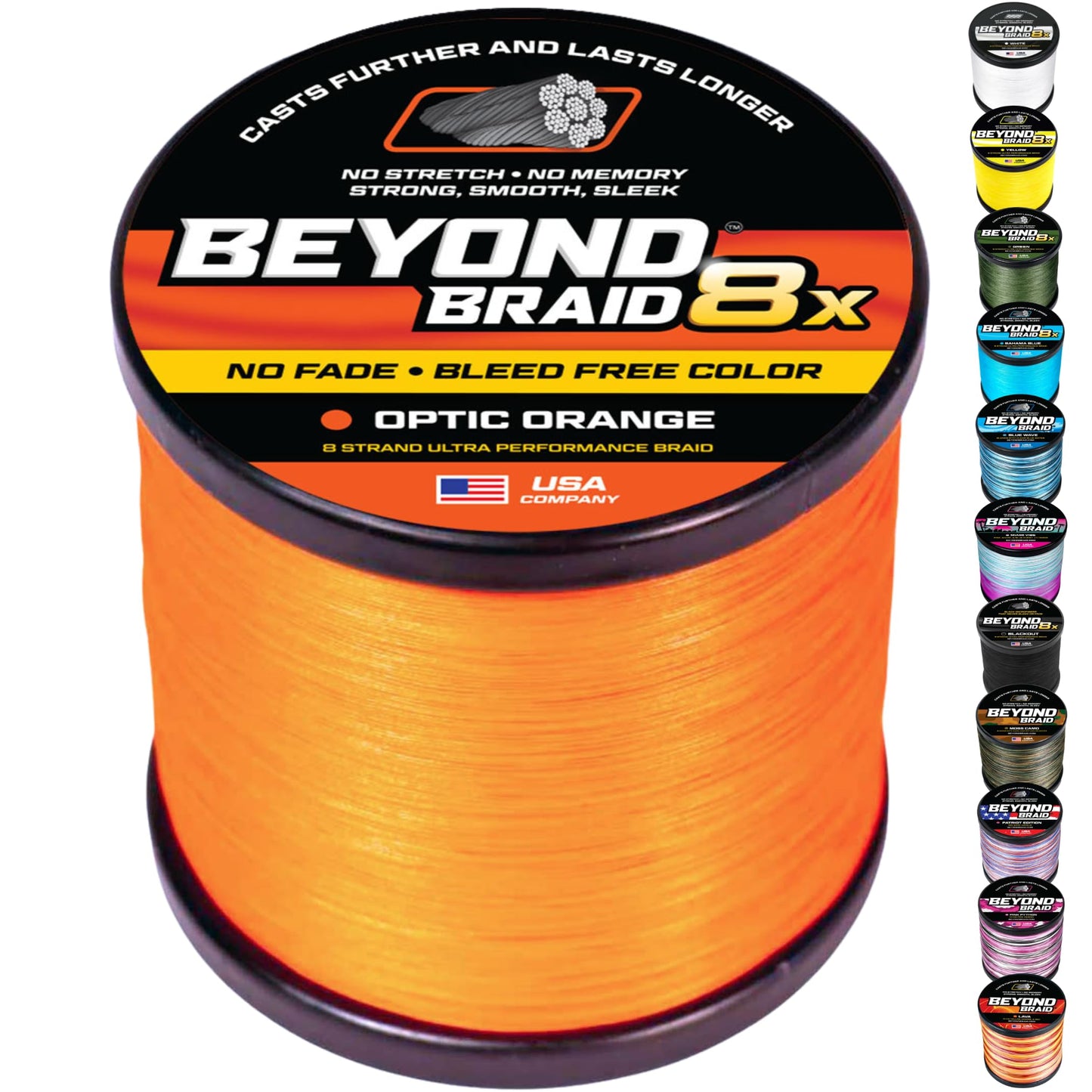 Beyond Braid Braided Fishing Line - Optic Orange 8X - No Fade/300Yards/8LB