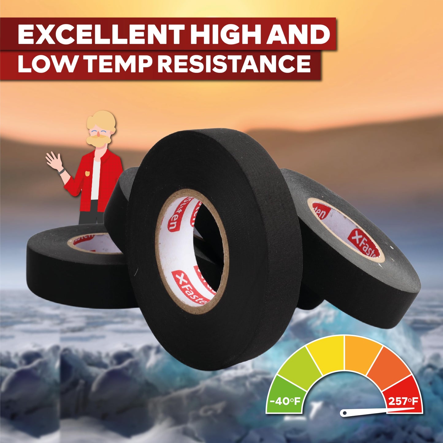 XFasten Wire Harness Tape, 2 Inches x 50 Feet (2-Pack), High Temp Wiring Loom Harness, Self-Adhesive Felt Cloth Electrical Tape for Automotive Engines, Noise Dampening, and Cable Protection