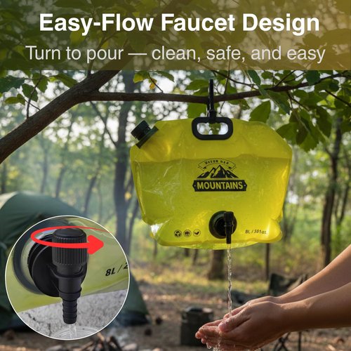 Camping Water Container 2 Gallon Collapsible Water Jug with Spout - Reusable BPA Free Plastic Flasks, Foldable Empty Gallon Jug for Water Storage, Water Bag for Outdoor Hiking Emergency Prep (2 Pack)