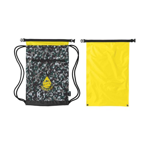 Skog Å Kust GymSak | Patented 2-in-1 Drawstring Cinch Bag with Removable Waterproof Dry Bag | Camo & Yellow