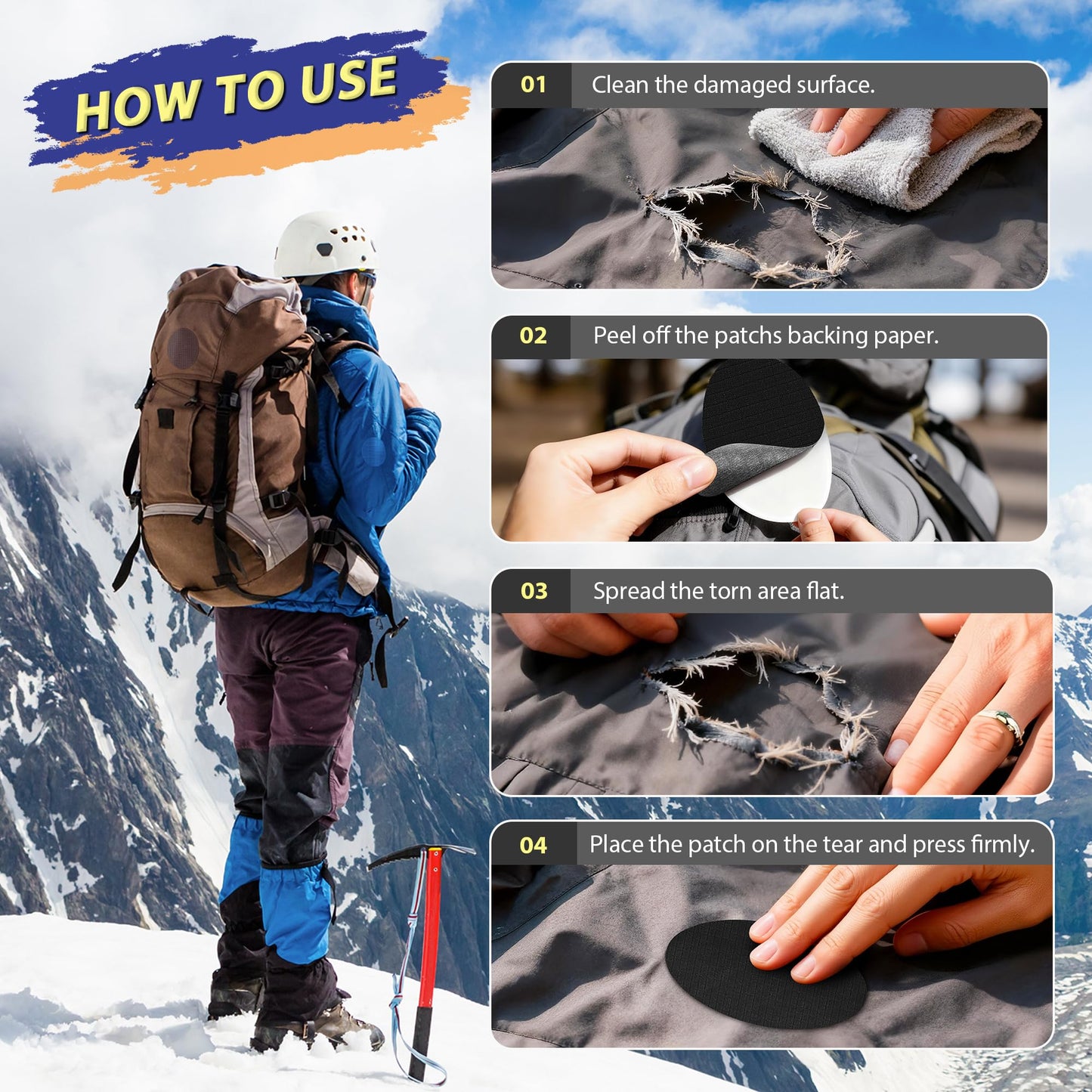 Down Jacket Repair Patch Kit, Outdoor Gear Tenacious Repair Tape, Self Adhesive Fabric Patches for Clothes, Waterproof Ripstop Nylon Fabric Patch for Puffer Jacket, Coat, Tent (18 Pcs, Dark Brown)