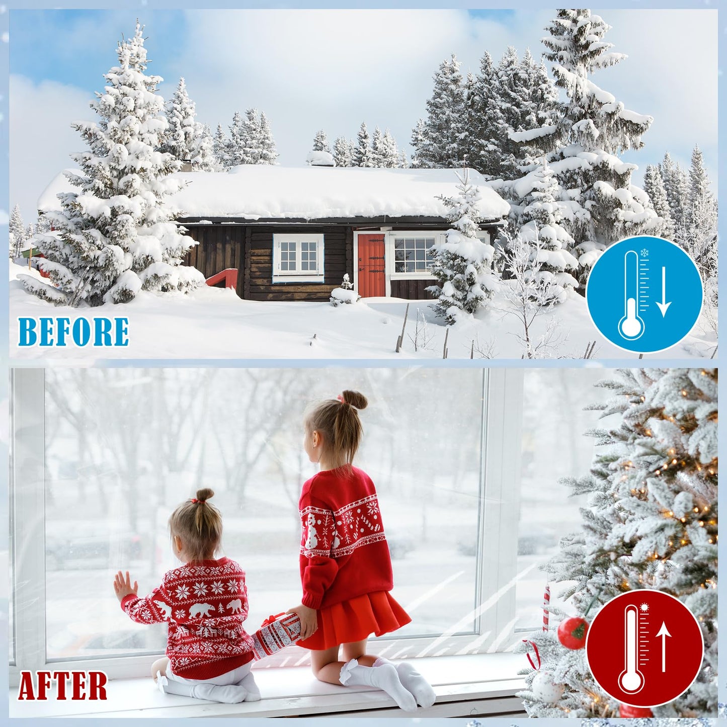 Window Insulation Kit, 63 × 394 Inch Plastic Window Coverings for Winter, Thicken Window Shrink Film Insulator Kit Windows Waterproof Winterizing with 5 Double-Sided Tape for 10 Pcs 3 x 5 Ft Windows