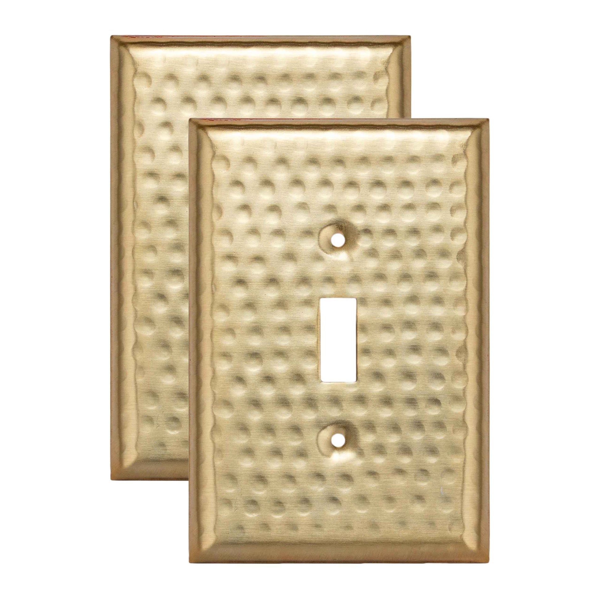 Monarch Abode 1-Gang Toggle Wall Plate, Hand Hammered Metal Single Switch Wall Plate, Decorative Light Switch Cover Plate for Electrical Outlet, Brushed Gold, Pack of 2