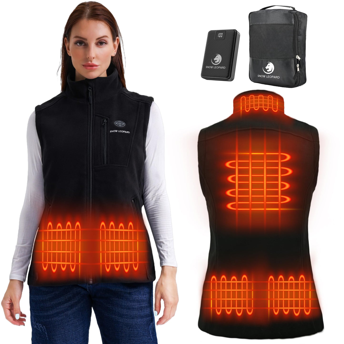SNOW LEOPARD Women’s Heated Vest with Battery Pack Included, 7.4V 16000mAh Fleece Smart Electric Lightweight Heating Vest