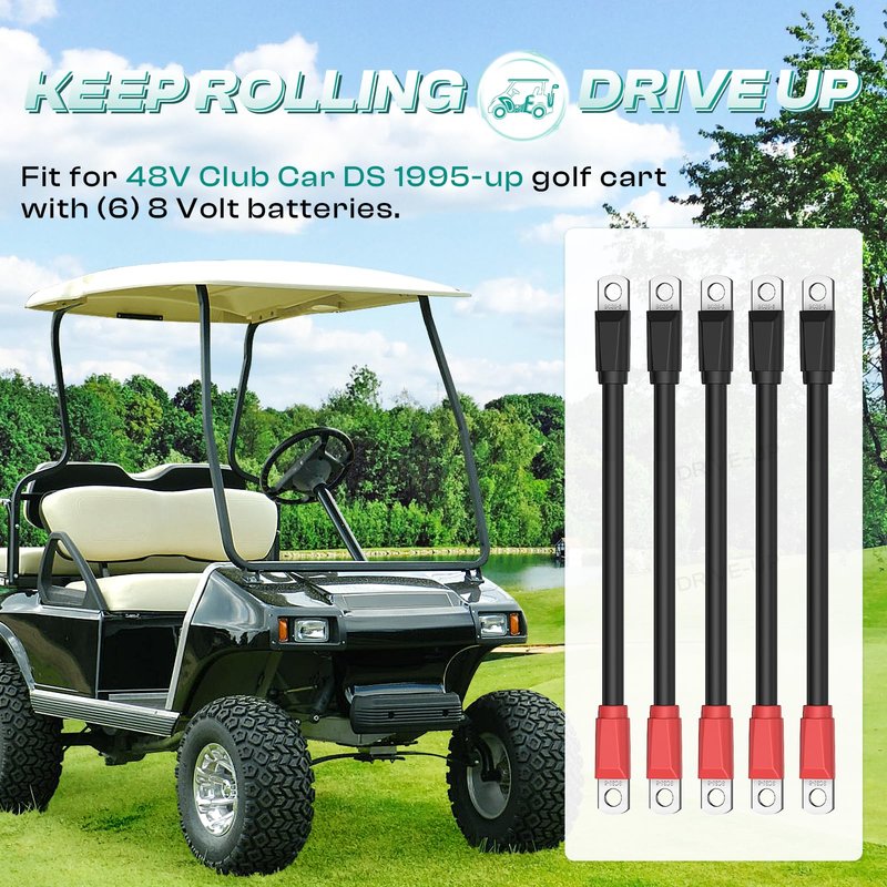 DRIVE UP Club Car DS Battery Cables, Golf Cart Battery Cables for Club Car DS 1995-Up Golf Carts 48V 4 Gauge (Set of 5)