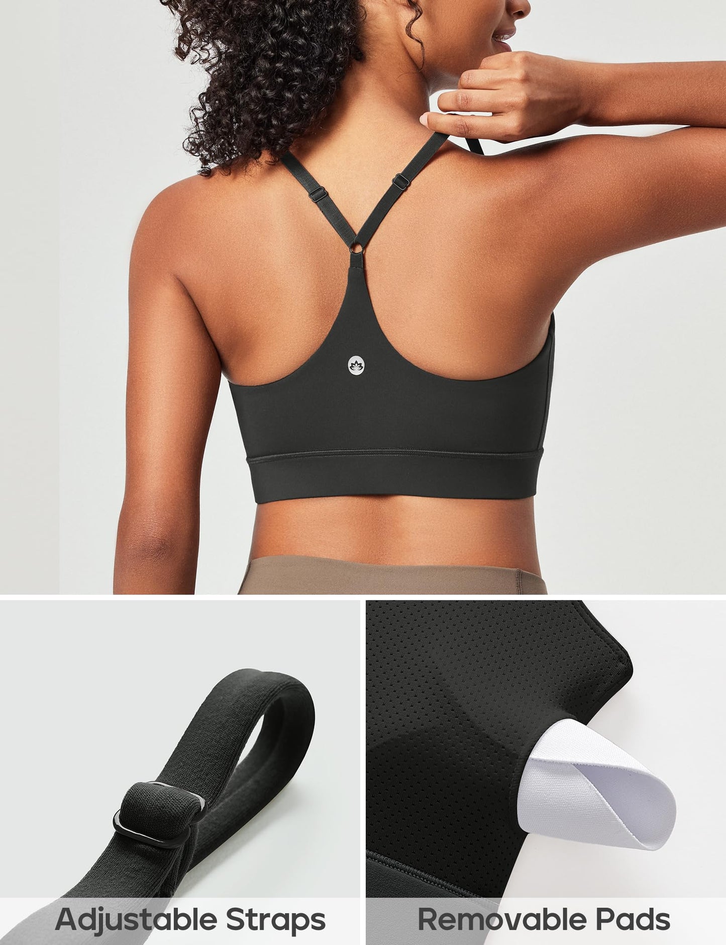 Heathyoga Sports Bras for Women Adjustable Strappy Sports Bra Y-Back Low Impact Racerback Workout Bra with Removable Pads Black