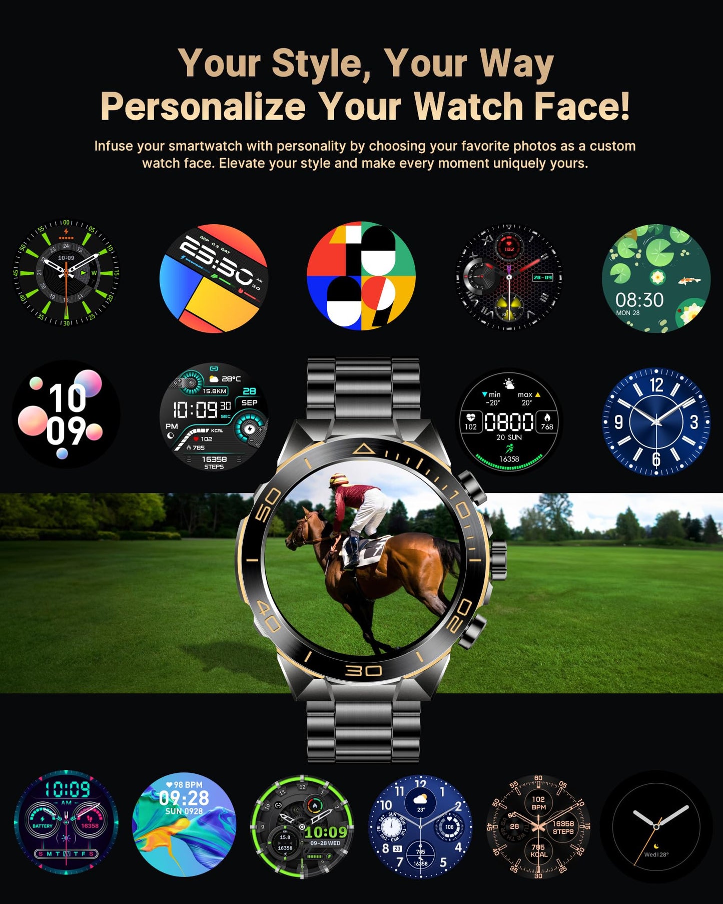 Smart Watch for Men Answer/Make Call for Android iPhone, 1.43" AMOLED HD Screen Mens Luxury Watch, 400mAh Heavy Duty Smartwatch Heart Rate Blood Oxygen Blood Pressure Sleep Monitor Pedometer, 2 Straps