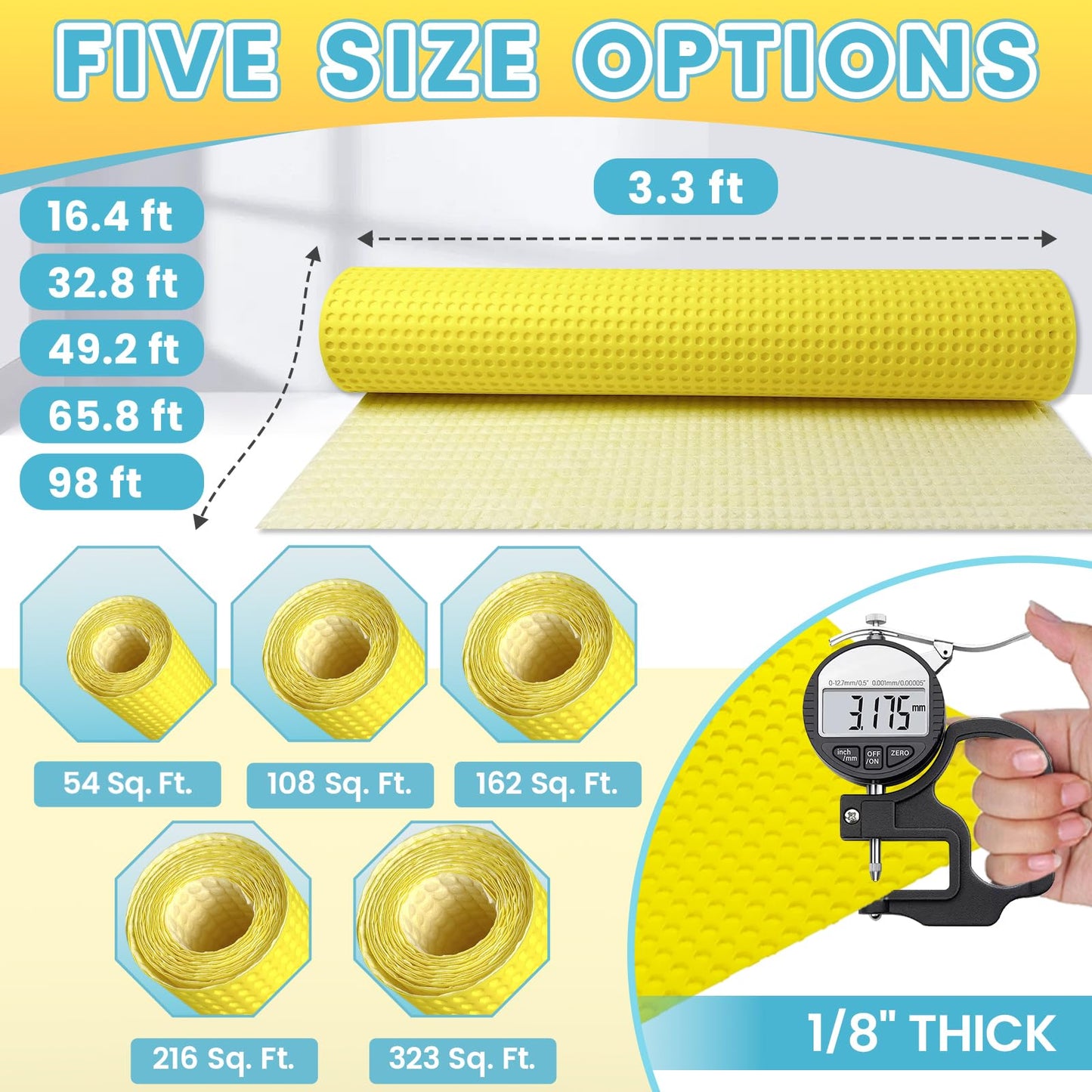 MAXKOSKO 54 Sq.Ft. Uncoupling Membrane for Tile, 1/8''(3mm) Thick Waterproof Heated Flooring Underlayment Mat Tile Crack Prevention for Bathroom Shower Kitchen Basement