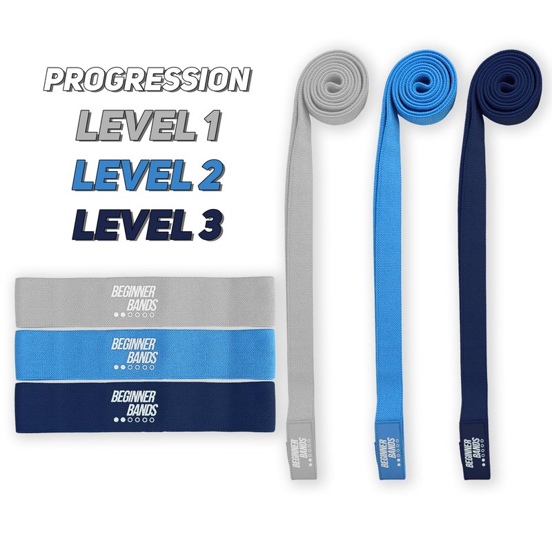 Beginner Bands Set of 6 by Justin Agustin – Specifically Designed for Total Beginners – Gentle Exercise Bands for Seniors & Limited Mobility – Soft Fabric – Home Gym Equipment. Incl. Door Kit & Bag
