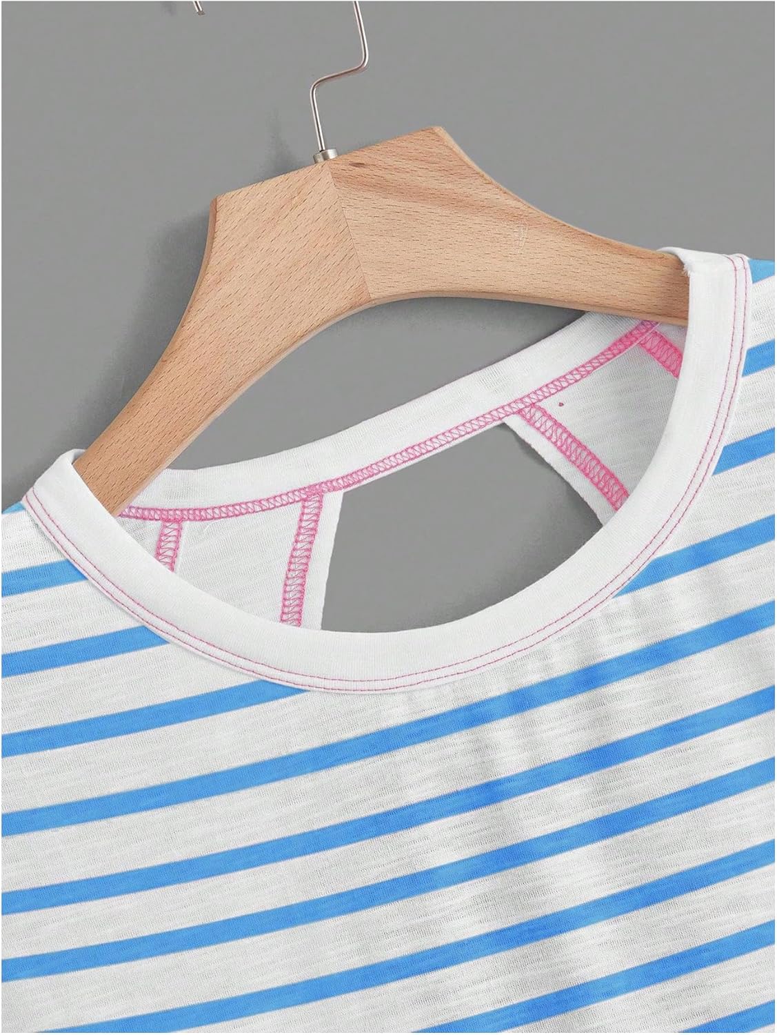 WDIRARA Women's Workout T-Shirt - Stripe Open Back Design with Criss Cross Cut Out | Short Sleeve Top