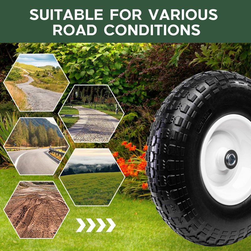 Taifa 2 PCS 13 Inch Solid Flat Free Replacement Tires and Wheels 4.00-6 with 5/8'' Bearing and 2.17'' Offset Hub, Air Less Wheel for Wheelbarrow/Wagon/Hand Truck/Trolley/Garden Scooter etc.