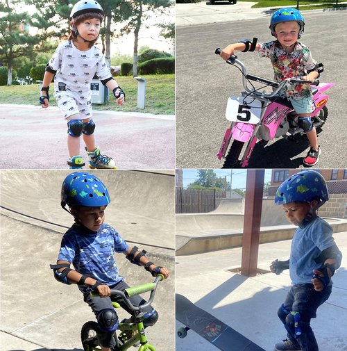 Kids Helmet with Knee Pads Elbow Pads and Wrist Guards,Child Protective Gear for Boys Girls Age 3-5-8 Years fit Roller Skates, Skateboarding, Scooter Bicycle Skate Scooter Skateboard (Blue)