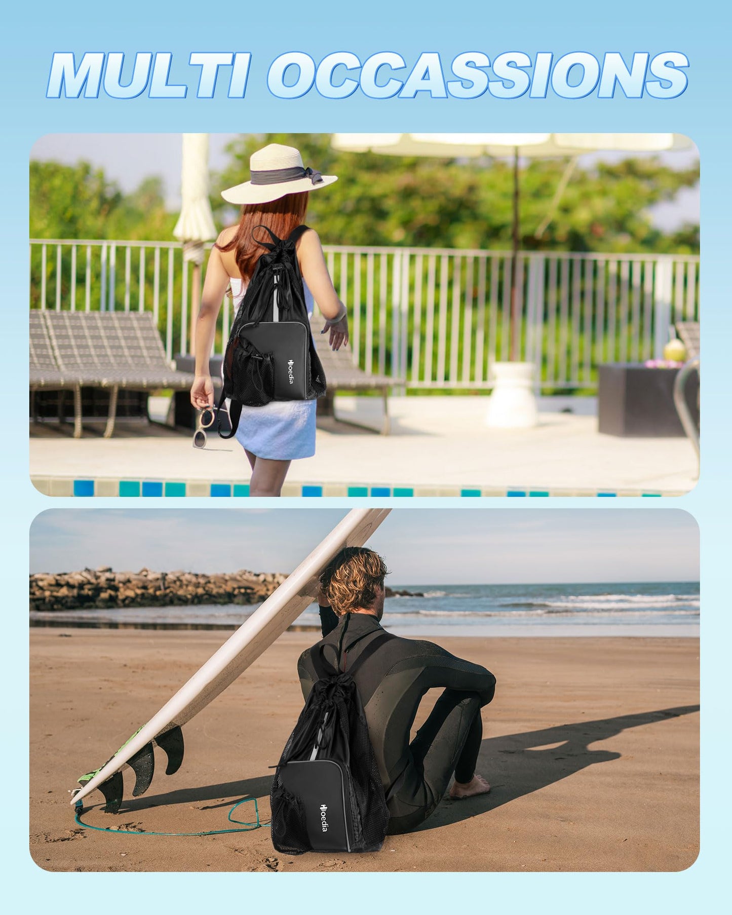 Mesh Swim Bag Beach Backpack for Swimming, Pool, Gym and Workout Gear