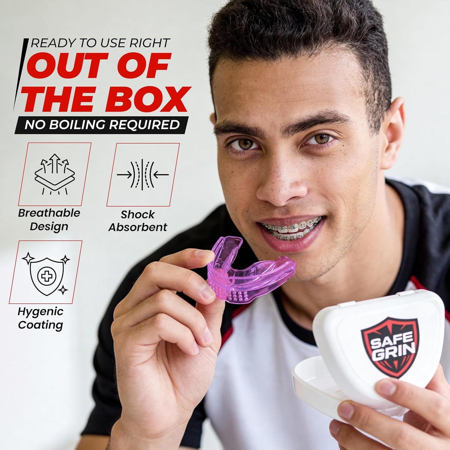 Skiennix Mouth Guard for Sports - Premium Silicone Teeth Protection for Youth & Teens | Pink, Fits Braces