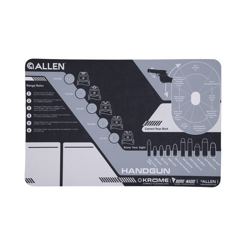 Allen Company Krome Handgun Shooting Range & Cleaning Mat, 16.5" L x 11" W, Black/Gray