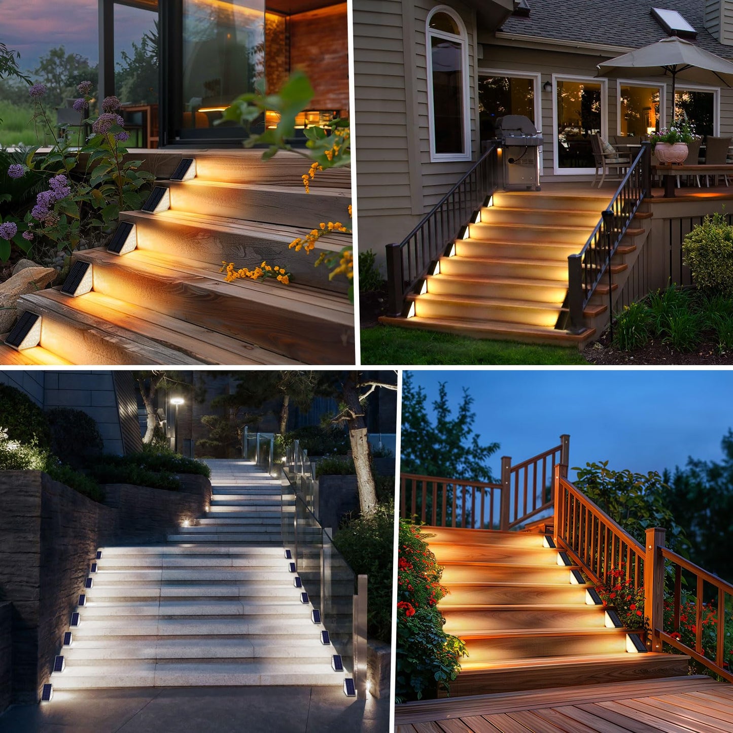Solar Stair Lights Outdoor Waterproof 16-Pack, Upgraded 2-in-1 LED Warm White and Cool White Solar Powered Step Light for Outside, IP67 Auto On/Off Solar Lights for Front Sidewalk Yard Patio Porch