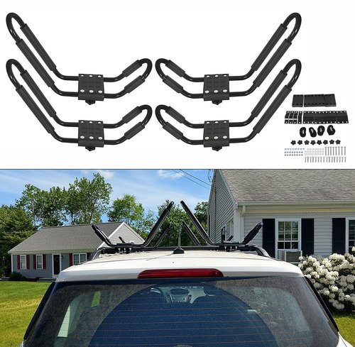 HECASA Universal J-Bar Rack Kayak Roof Rack Top Mount Crossbar Carrier Canoe SUP Surfboard Ski Board Top Mount Crossbar Car SUV Truck 2 Pair