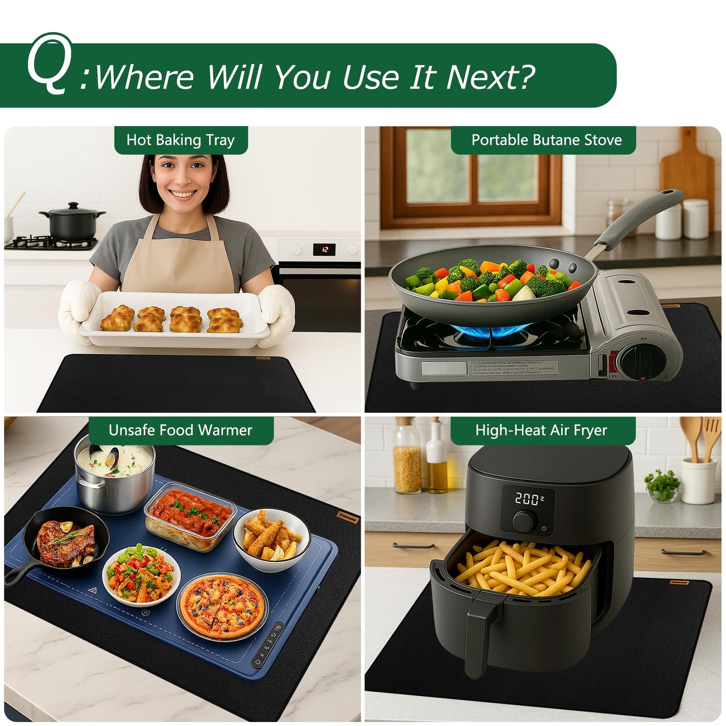 PONGARD Fireproof Stove Top Covers for Electric Stove, Waterproof & Heat Resistant Mat for Glass Top, Stovetop Protector, Anti-Scratch, 28x20 Black