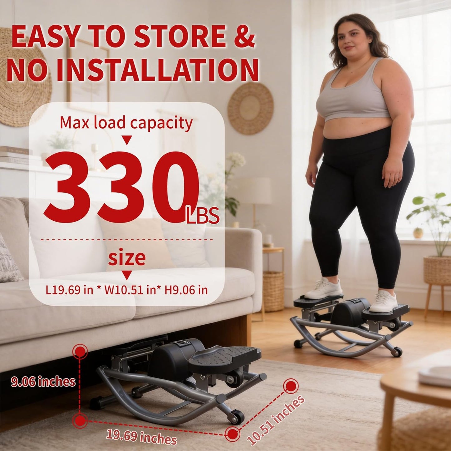 Rock Stepper Lateral Workout Machine - Low Impact & Quiet Exercise Equipment, 330LBS Capacity with Resistance Bands & Non-Slip Mat