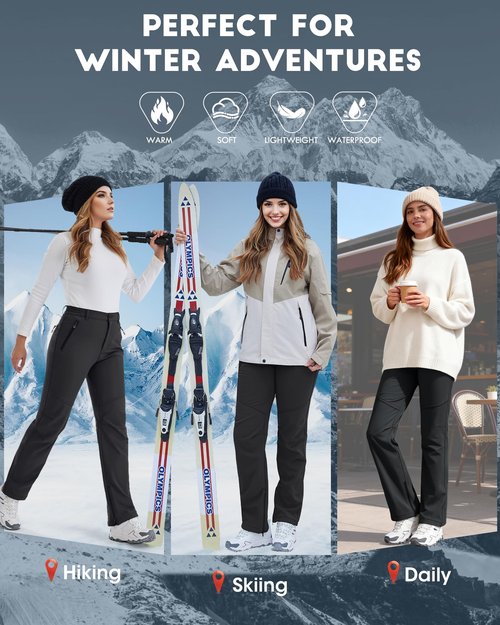 IGOLUMON Snow Ski Pants Womens Waterproof Fleece Lined Pants Winter Insulated Softshell for Hiking Snowboard Outdoor