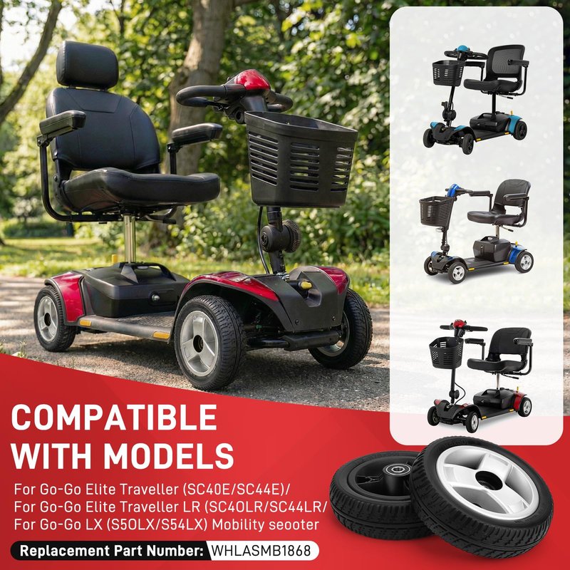 YIBEICO 2Pcs Replacement Wheel for Mobility Scooter, 7"x2" Replacement Front Wheel for Go-Go Elite Traveller SC44E, for Go-Go LX with CTS S54LX Scooters 4-Wheel, for WHLASMB1868